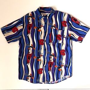 Vintage 90s Looney Tunes Cartoon Button Up Shirt Donald Duck And Gossamer